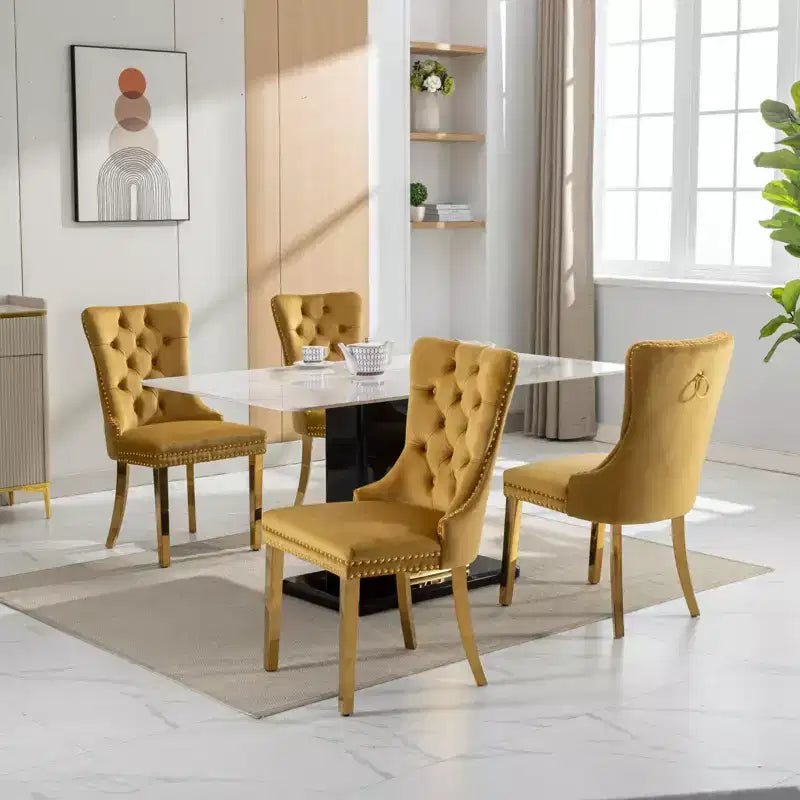 Okak Sedie da Pranzo Moderne Comode Set da 2, Sedie da Cucina con Rivestimento in Velluto Trapuntato, Gambe in Metallo Cromato Inossidabile e Dettaglio Chiodato