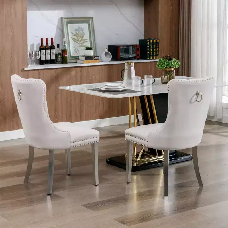 Okak Sedie da Pranzo Moderne Comode Set da 2, Sedie da Cucina con Rivestimento in Velluto Trapuntato, Gambe in Metallo Cromato Inossidabile e Dettaglio Chiodato