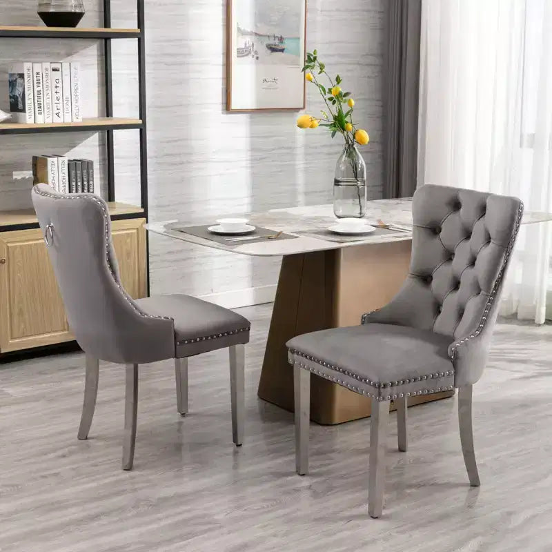 Okak Sedie da Pranzo Moderne Comode Set da 2, Sedie da Cucina con Rivestimento in Velluto Trapuntato, Gambe in Metallo Cromato Inossidabile e Dettaglio Chiodato