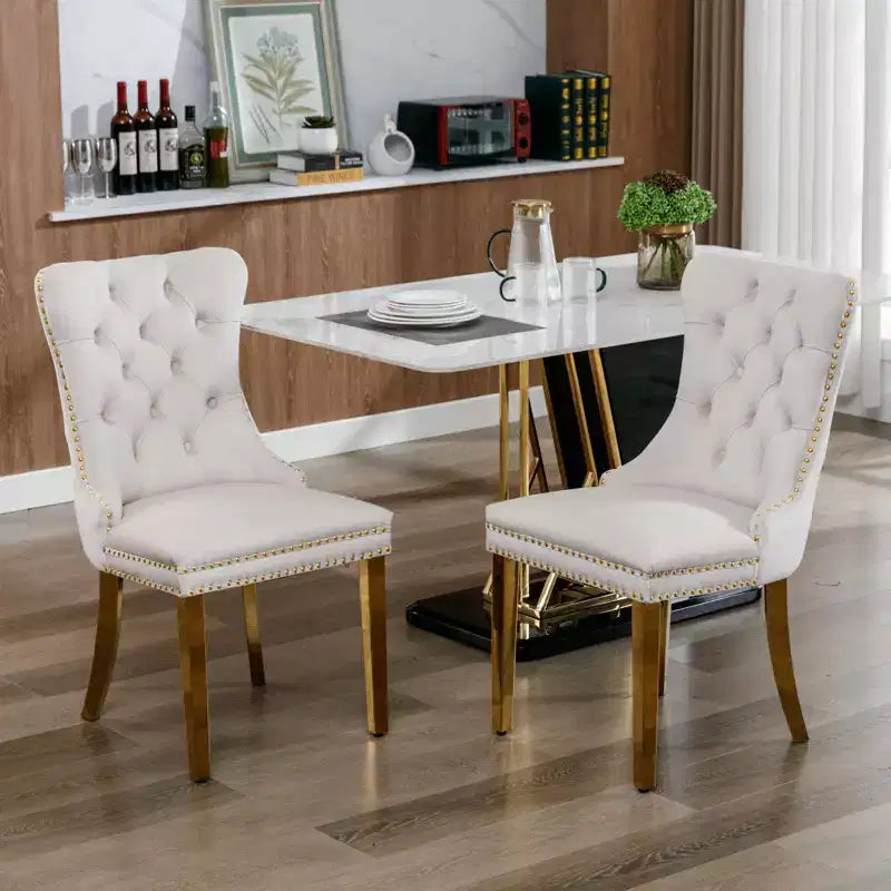Okak Sedie da Pranzo Moderne Comode Set da 2, Sedie da Cucina con Rivestimento in Velluto Trapuntato, Gambe in Metallo Cromato Inossidabile e Dettaglio Chiodato