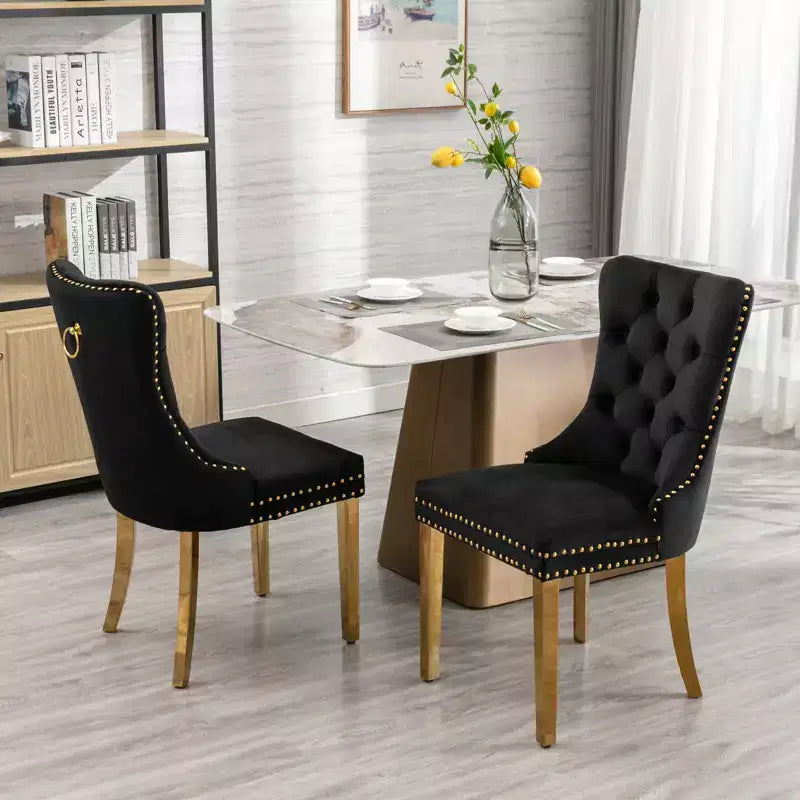 Okak Sedie da Pranzo Moderne Comode Set da 2, Sedie da Cucina con Rivestimento in Velluto Trapuntato, Gambe in Metallo Cromato Inossidabile e Dettaglio Chiodato