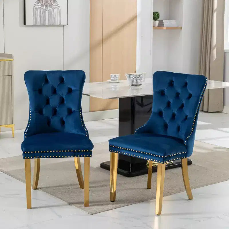 Okak Sedie da Pranzo Moderne Comode Set da 2, Sedie da Cucina con Rivestimento in Velluto Trapuntato, Gambe in Metallo Cromato Inossidabile e Dettaglio Chiodato