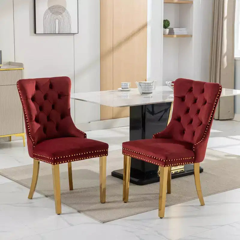 Okak Sedie da Pranzo Moderne Comode Set da 2, Sedie da Cucina con Rivestimento in Velluto Trapuntato, Gambe in Metallo Cromato Inossidabile e Dettaglio Chiodato