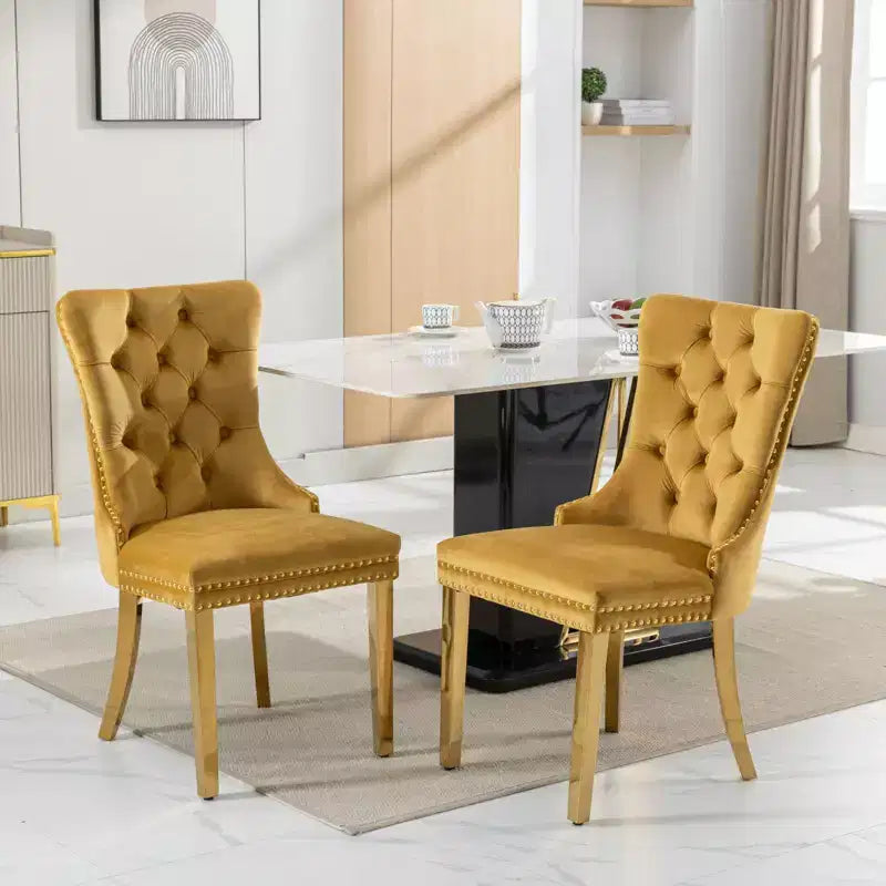 Okak Sedie da Pranzo Moderne Comode Set da 2, Sedie da Cucina con Rivestimento in Velluto Trapuntato, Gambe in Metallo Cromato Inossidabile e Dettaglio Chiodato