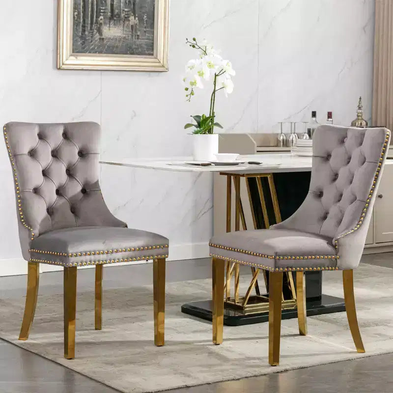 Okak Sedie da Pranzo Moderne Comode Set da 2, Sedie da Cucina con Rivestimento in Velluto Trapuntato, Gambe in Metallo Cromato Inossidabile e Dettaglio Chiodato