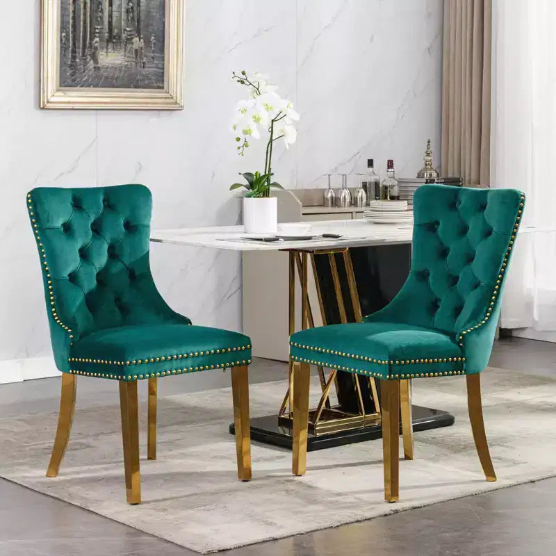 Okak Sedie da Pranzo Moderne Comode Set da 2, Sedie da Cucina con Rivestimento in Velluto Trapuntato, Gambe in Metallo Cromato Inossidabile e Dettaglio Chiodato