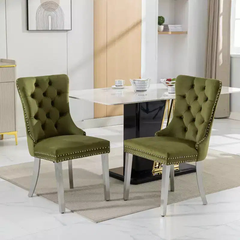 Okak Sedie da Pranzo Moderne Comode Set da 2, Sedie da Cucina con Rivestimento in Velluto Trapuntato, Gambe in Metallo Cromato Inossidabile e Dettaglio Chiodato