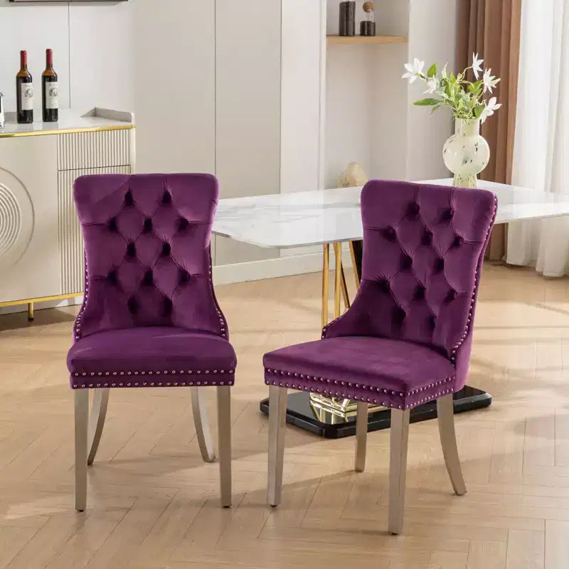 Okak Sedie da Pranzo Moderne Comode Set da 2, Sedie da Cucina con Rivestimento in Velluto Trapuntato, Gambe in Metallo Cromato Inossidabile e Dettaglio Chiodato