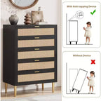 Acekool Cassettiera alta in rattan a 5 cassetti Salvaspazio verticale con dettagli in metallo