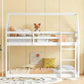 MAYEERTY Twin Rubber Wood Floor BUnk Bed with Ladder, Guardrails, House Shaped Bunk Bed Gray