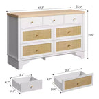 Cassettiera a 7 cassetti, cassettiere e comò moderni in legno di rattan naturale per camera da letto, cassettiera organizer larga con cassetti profondi