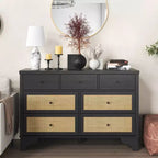 Cassettiera a 7 cassetti, cassettiere e comò moderni in legno di rattan naturale per camera da letto, cassettiera organizer larga con cassetti profondi