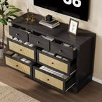 Cassettiera a 7 cassetti, cassettiere e comò moderni in legno di rattan naturale per camera da letto, cassettiera organizer larga con cassetti profondi
