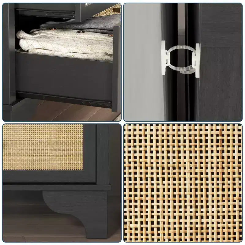 Cassettiera a 7 cassetti, cassettiere e comò moderni in legno di rattan naturale per camera da letto, cassettiera organizer larga con cassetti profondi