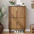 GDFStudio Mid-Century Modern Shoe Storage Cabinet with 2 Flip Doors and Metal Handles