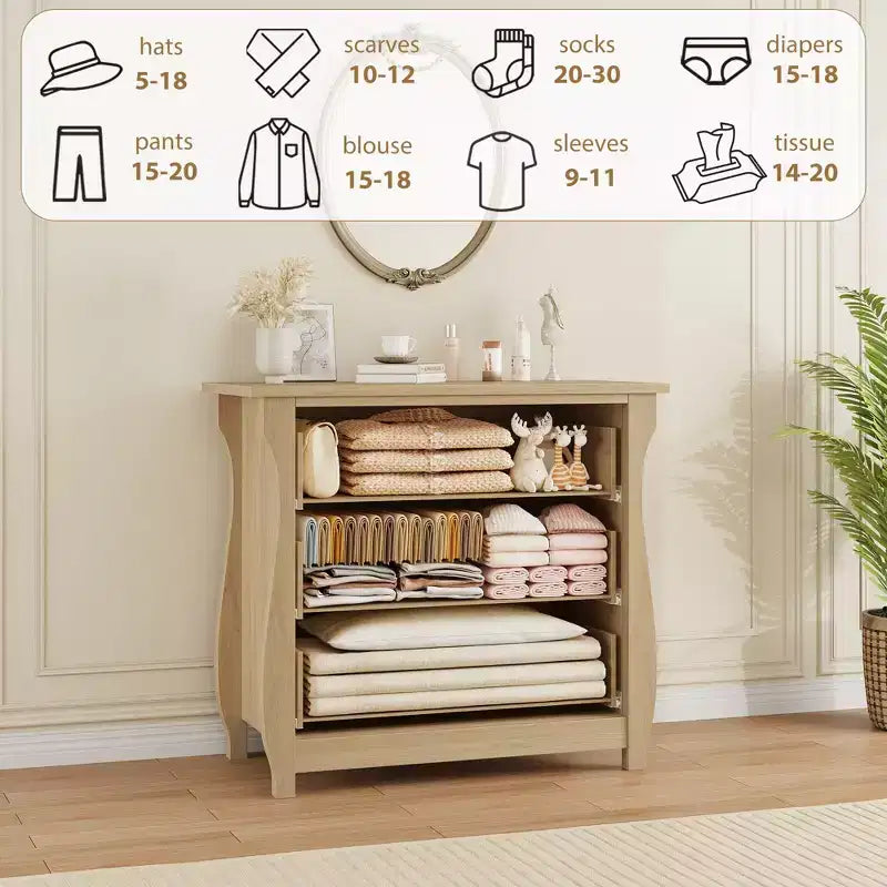 Cassettiera Garvee a 3 cassetti per camera da letto, cassettiera alta 74,4 cm con contenitore indipendente, cassettiera in legno per soggiorno