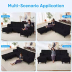 Mjkone Divano componibile a sezione a U in velluto a coste, 4 posti imbottito con pouf mobile