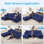 Mjkone Divano componibile a sezione a U in velluto a coste, 4 posti imbottito con pouf mobile