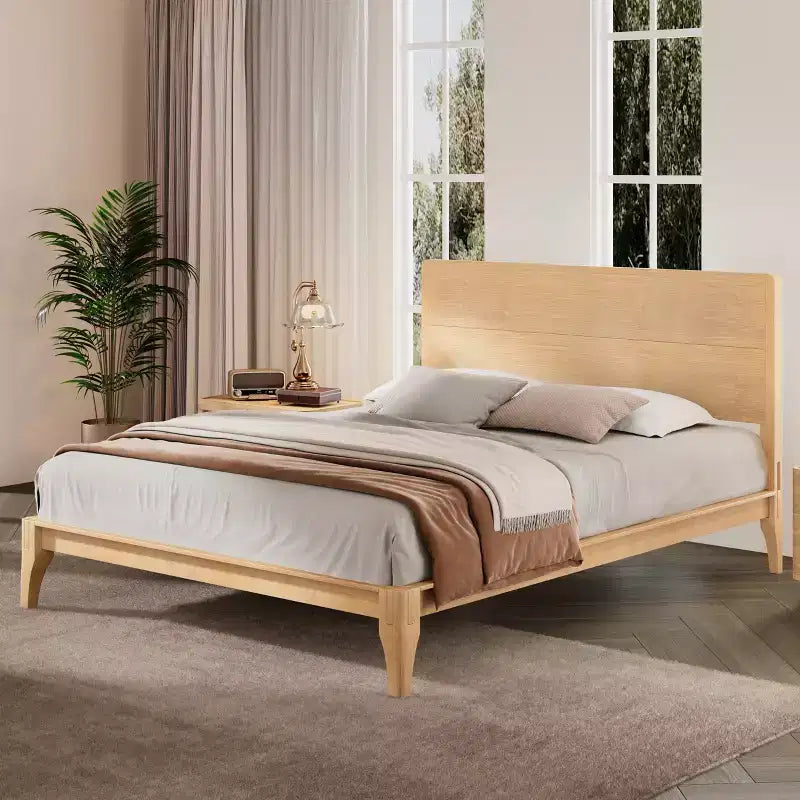Letto a piattaforma in bambù Merax Mid-Century Modern con testiera e supporto in metallo