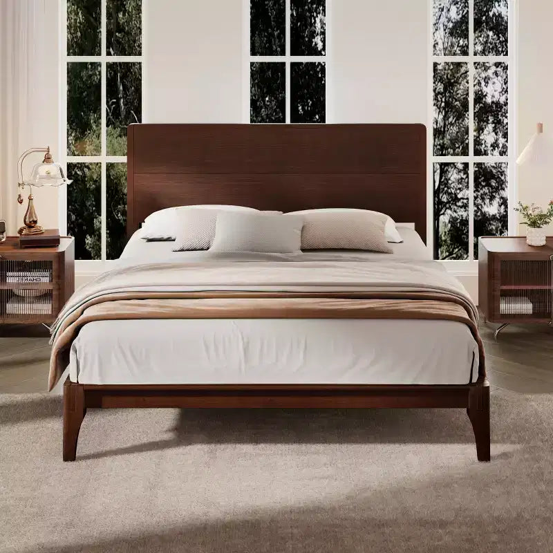 Letto a piattaforma in bambù Merax Mid-Century Modern con testiera e supporto in metallo