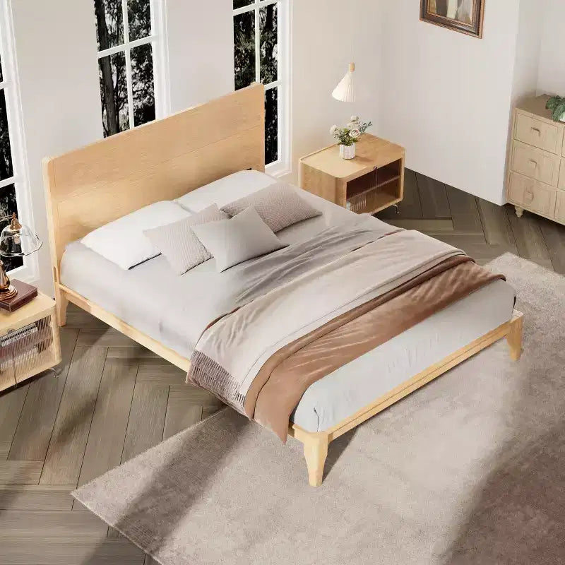 Letto a piattaforma in bambù Merax Mid-Century Modern con testiera e supporto in metallo