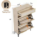 Scarpiera DobleePy in Rovere e Rattan, Scarpiera a 3 Livelli con 2 Cassetti a Ribalta e 1 Cassetto Estraibile, Scaffale Regolabile, Organizzatore Stretto per Ingresso