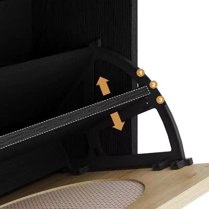 Scarpiera DobleePy in Rovere e Rattan, Scarpiera a 3 Livelli con 2 Cassetti a Ribalta e 1 Cassetto Estraibile, Scaffale Regolabile, Organizzatore Stretto per Ingresso