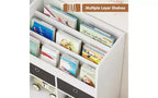 GustoWave Scaffale per Libri per Bambini a 4 Livelli, Organizzatore Porta Giocattoli in Legno, Libreria per Bambini con 10 Scomparti e 2 Cassetti, Mobile Contenitore per Bambini