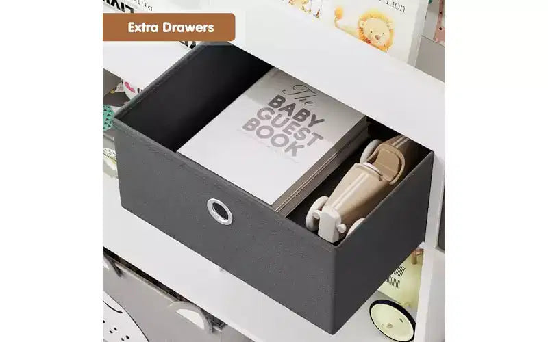 GustoWave Scaffale per Libri per Bambini a 4 Livelli, Organizzatore Porta Giocattoli in Legno, Libreria per Bambini con 10 Scomparti e 2 Cassetti, Mobile Contenitore per Bambini