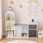 GustoWave Scaffale per Libri per Bambini a 4 Livelli, Organizzatore Porta Giocattoli in Legno, Libreria per Bambini con 10 Scomparti e 2 Cassetti, Mobile Contenitore per Bambini