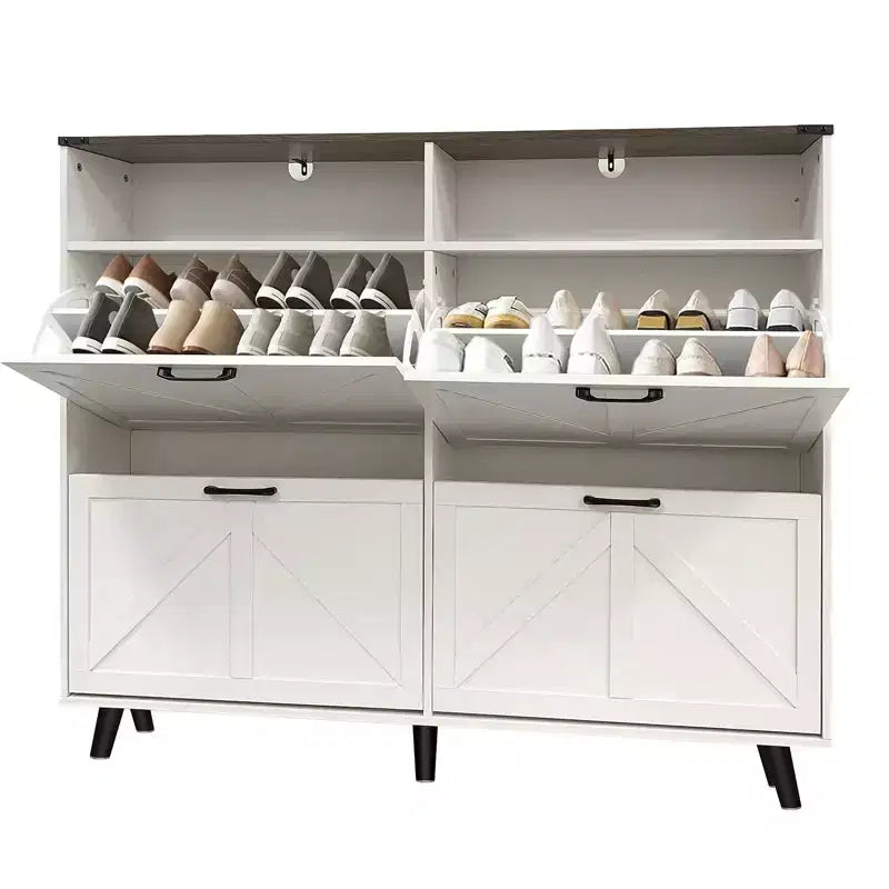 CuisinSmart Scarpiera, Scarpiera a 4 Ante a Ribalta con Cassetti e Ripiani Regolabili, Scarpiera Indipendente per Soggiorno, Ingresso