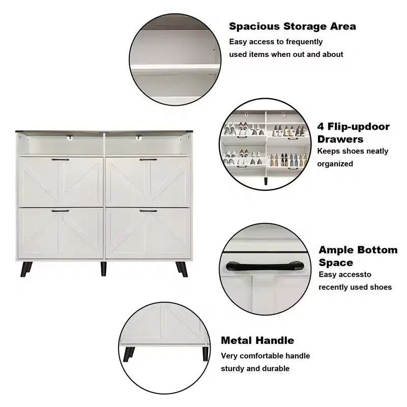 CuisinSmart Scarpiera, Scarpiera a 4 Ante a Ribalta con Cassetti e Ripiani Regolabili, Scarpiera Indipendente per Soggiorno, Ingresso