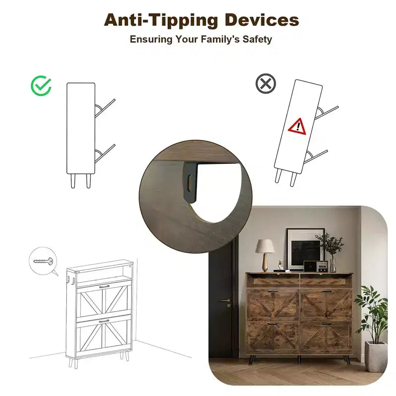 CuisinSmart Scarpiera, Scarpiera a 4 Ante a Ribalta con Cassetti e Ripiani Regolabili, Scarpiera Indipendente per Soggiorno, Ingresso