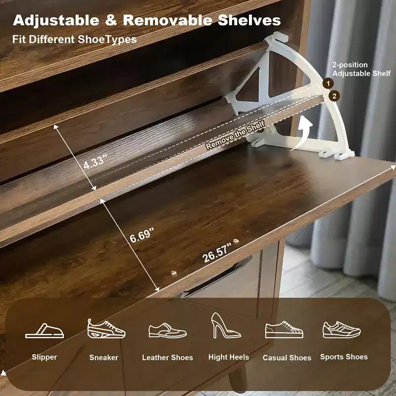 CuisinSmart Scarpiera, Scarpiera a 4 Ante a Ribalta con Cassetti e Ripiani Regolabili, Scarpiera Indipendente per Soggiorno, Ingresso