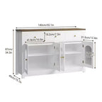 Credenza Madia Buffet da 140 cm, Mobile Bar da Caffè in Legno con Ante in Vetro e 3 Cassetti, Tavolo Console Multimediale Moderno, Armadio Dispensa per Cucina