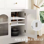 Credenza Madia Buffet da 140 cm, Mobile Bar da Caffè in Legno con Ante in Vetro e 3 Cassetti, Tavolo Console Multimediale Moderno, Armadio Dispensa per Cucina