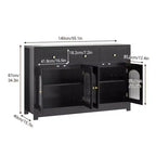 Credenza Madia Buffet da 140 cm, Mobile Bar da Caffè in Legno con Ante in Vetro e 3 Cassetti, Tavolo Console Multimediale Moderno, Armadio Dispensa per Cucina