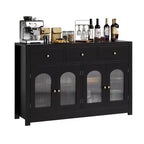 Credenza Madia Buffet da 140 cm, Mobile Bar da Caffè in Legno con Ante in Vetro e 3 Cassetti, Tavolo Console Multimediale Moderno, Armadio Dispensa per Cucina