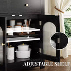 Credenza Madia Buffet da 140 cm, Mobile Bar da Caffè in Legno con Ante in Vetro e 3 Cassetti, Tavolo Console Multimediale Moderno, Armadio Dispensa per Cucina