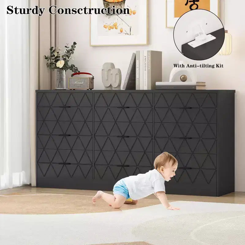 Comò moderno a 9 cassetti con presa di corrente integrata, ampio contenitore per camera da letto, armadio, soggiorno o corridoio