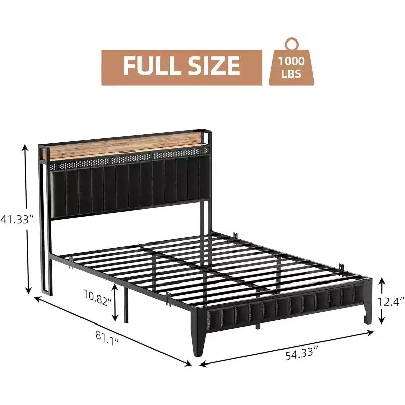 Letto Moderno XBT a 1 pezzo con LED - Testiera in PU con Stazione di Ricarica, Luci RGB e Contenitore, Telaio in Metallo senza Rete a Molle