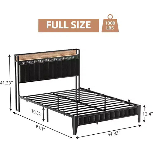 Letto Moderno XBT a 1 pezzo con LED - Testiera in PU con Stazione di Ricarica, Luci RGB e Contenitore, Telaio in Metallo senza Rete a Molle
