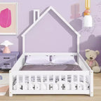 MAYEERTY Full House-shaped Headboard Floor Bed with Fence White