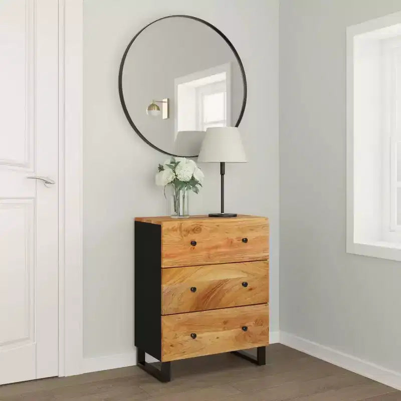 vidaXL Credenza in Legno Massello di Acacia con Fascino Industriale - Ampio Armadietto e Piano Robusto per l'Esposizione di Oggetti d'Arredo
