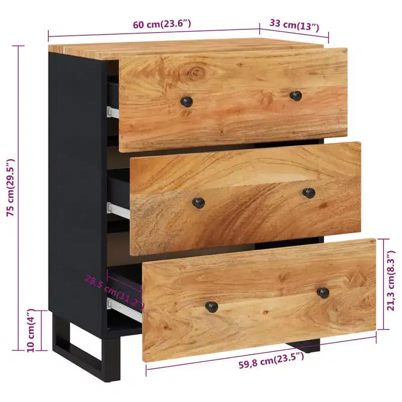 vidaXL Credenza in Legno Massello di Acacia con Fascino Industriale - Ampio Armadietto e Piano Robusto per l'Esposizione di Oggetti d'Arredo