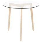 vidaXL Stylish Round Dining Table with Tempered Glass Tabletop and Solid Oak Wood Legs for Kitchen or Dining Room, Transparent Brown, 31.5 Diameter