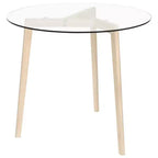 vidaXL Elegante Tavolo Rotondo da Pranzo con Piano in Vetro Temperato e Gambe in Legno Massello di Rovere per Cucina o Sala da Pranzo, Marrone Trasparente, Diametro 80 cm