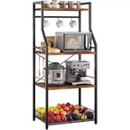 Scaffale da cucina per fornai, supporto per forno a microonde con grande cesto in filo metallico, stazione bar caffè industriale, scaffale portaoggetti da cucina a 4 ripiani