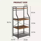 Scaffale da cucina per fornai, supporto per forno a microonde con grande cesto in filo metallico, stazione bar caffè industriale, scaffale portaoggetti da cucina a 4 ripiani