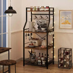 Scaffale da cucina per fornai, supporto per forno a microonde con grande cesto in filo metallico, stazione bar caffè industriale, scaffale portaoggetti da cucina a 4 ripiani